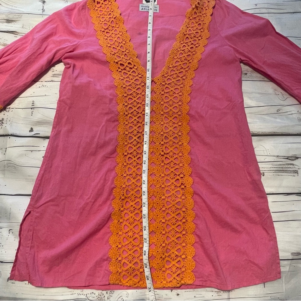 Mudpie for Atlantis Beach Swim Coverup Size M Orange Pink Lace Preowned - Picture 5 of 8